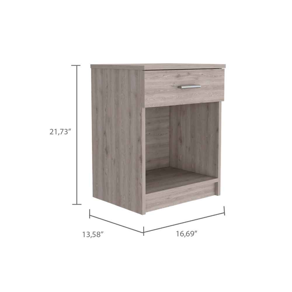 Nightstand 21"H, One Drawer, Low Shelf, Superior Top, Light Gray Gray Particle Board Particle Board