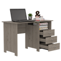 Antara Computer Desk With Open Storage Shelf And 3 Drawers, Light Gray Gray Particle Board Particle Board