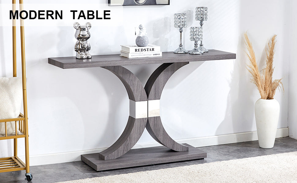 Modern Minimalist Style Natural Gray Wood Foyer Table, Equipped With Mdf Wood Tabletop And Mdf Stainless Steel Bracket, Enhances The Beauty And Artistic Atmosphere Of The Home, Suitable For Foyer .Fxg Gray Mdf