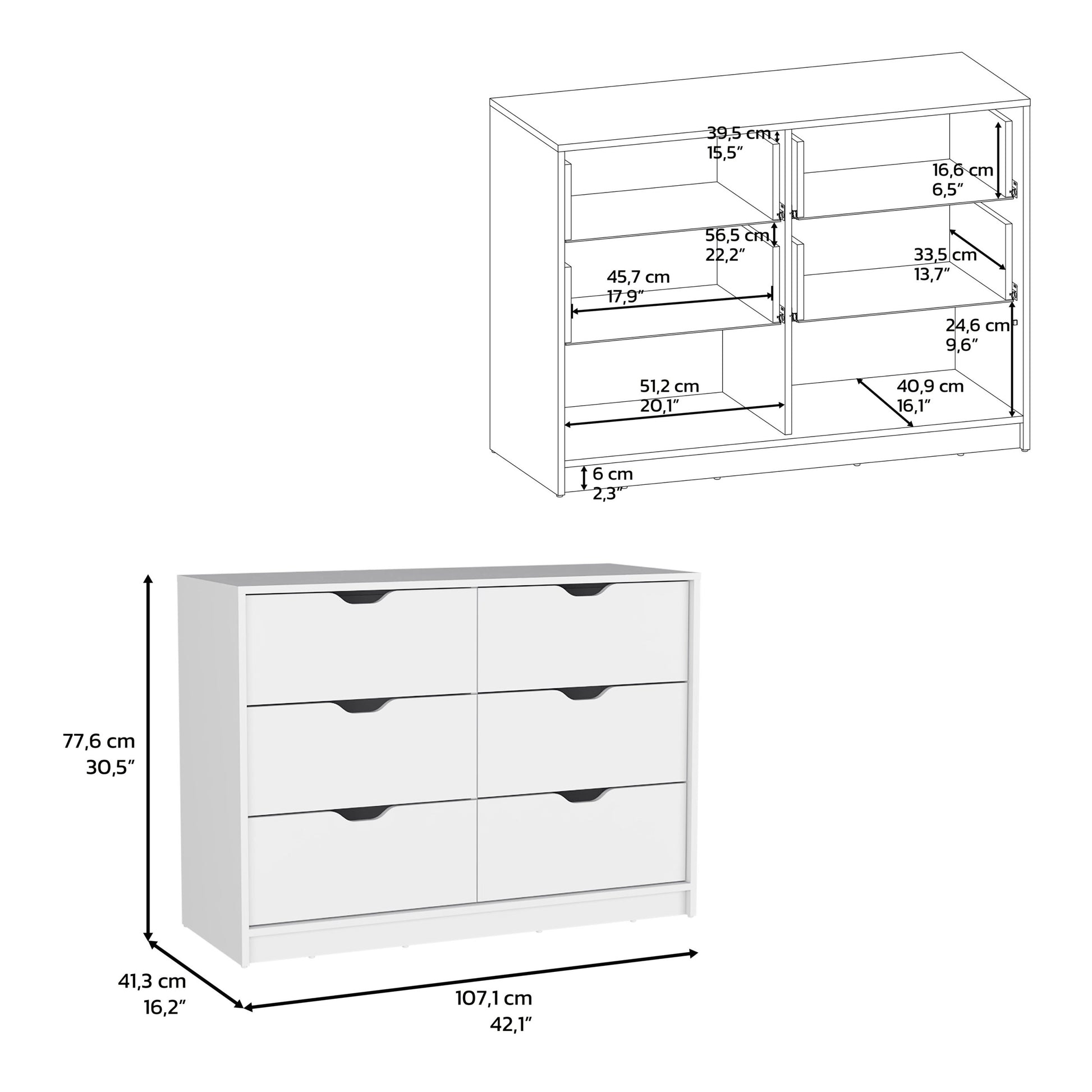 Dresser 30"H, 4 Drawer Dresser With 2 Lower Cabinets, Drawer Chest, White White Particle Board Particle Board