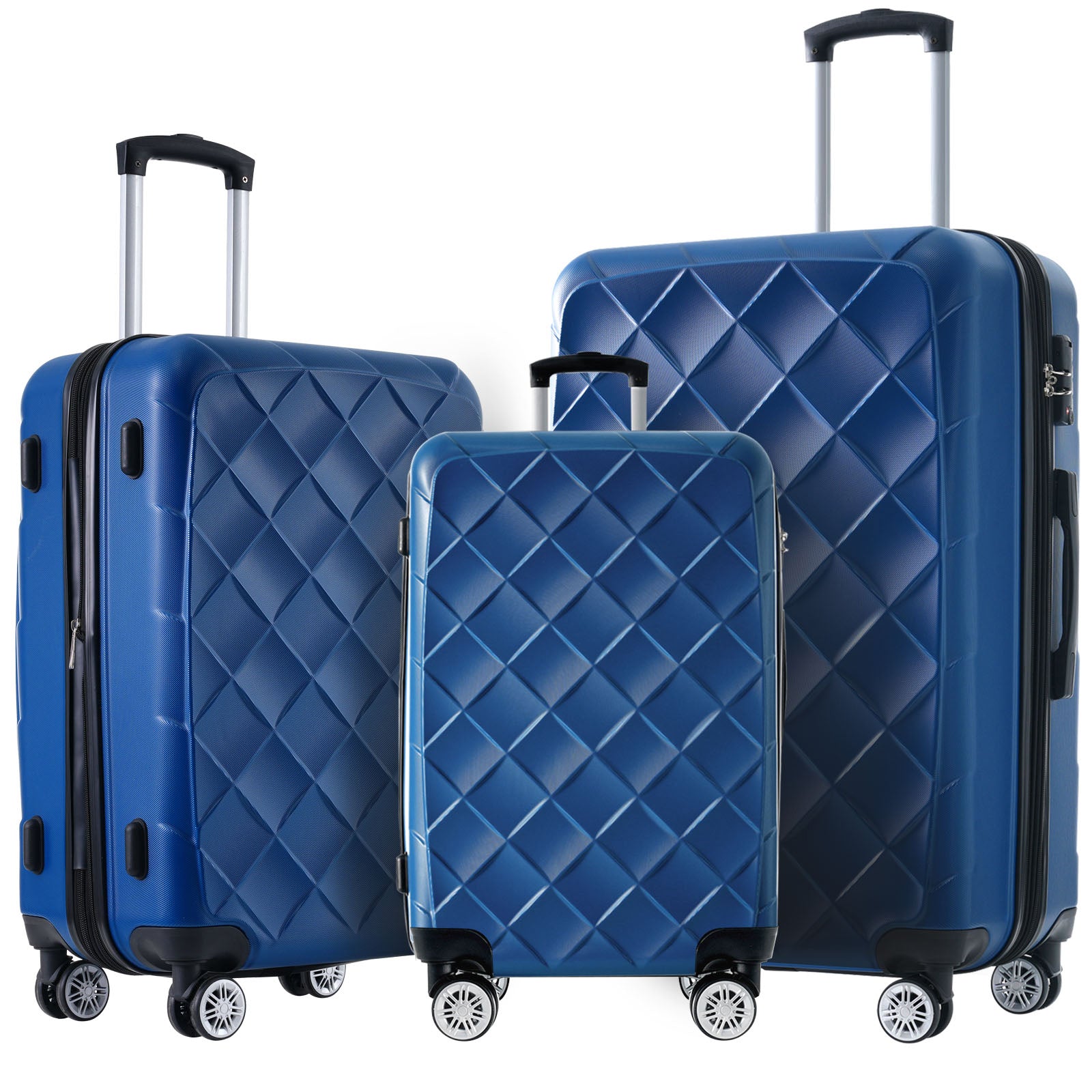 3 Piece Luggage Set Suitcase Set, ABS Hard Shell blue-abs