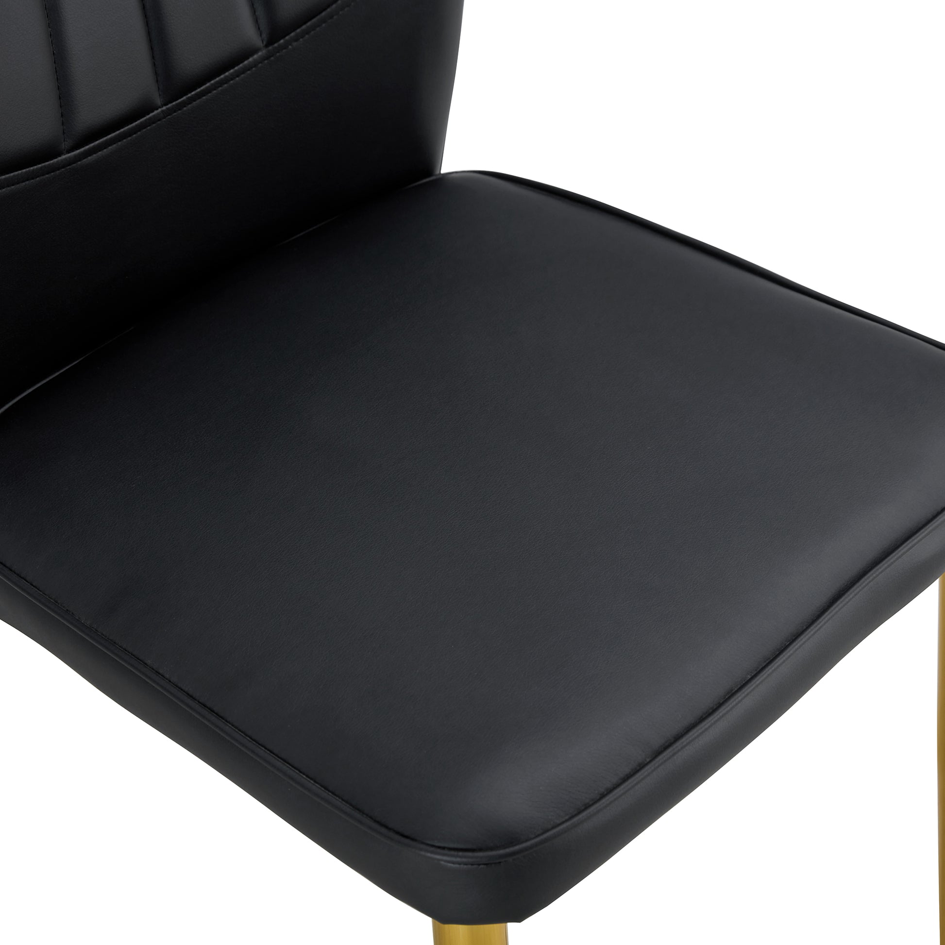 A Modern Minimalist Rectangular Dining Table Suitable For 6 8 People, A Set Of 6 Piece Pu Leather Backrest And Gold Metal Legs Modern Dining Chairs. F Oc C 009 White Mdf Glass