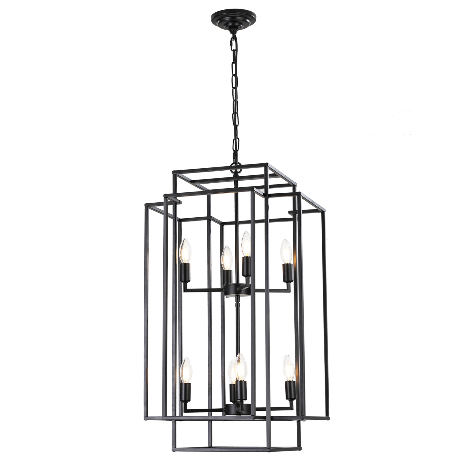 Same As W1340142527 L1018 B 8 Lights Black Lantern Tiered Pendant Light Fixtures, Industrial Farmhouse Hanging Chandelier No Bulbs Black Farmhouse Iron