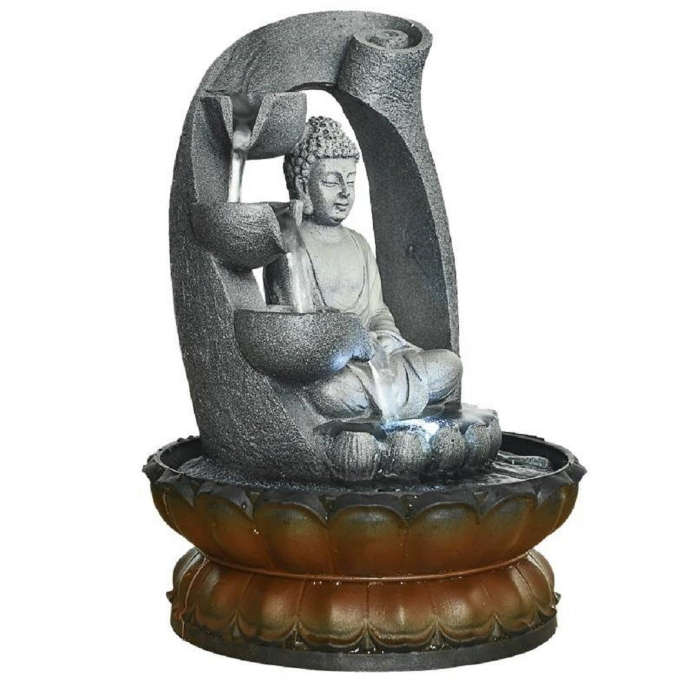 11Inches Buddha Fountain Fengshui Indoor Tabletop Decorative Waterfall Kit With Submersible Pump For Office And Home Decor Gray Resin