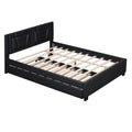 Queen Size Upholstered Platform Bed With Headboard And Twin Size Trundle, Black Box Spring Not Required Queen Black Bedroom Faux Leather Upholstered