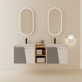 60 Inch Wall Mounted Bathroom Vanity With Sink, And A Small Storage Shelves Kd Packing White Bathroom Wall Mounted Modern Plywood