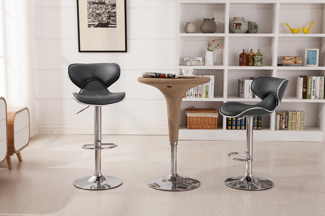 Masaccio Upholstery Airlift Adjustable Swivel Barstool With Chrome Base, Set Of 2, Grey Gray Faux Leather