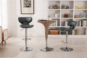 Masaccio Upholstery Airlift Adjustable Swivel Barstool With Chrome Base, Set Of 2, Grey Gray Faux Leather