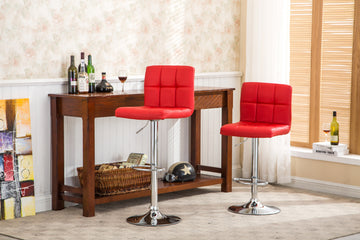 Swivel Faux Leather Adjustable Hydraulic Bar Stool, Set Of 2, Red Red Faux Leather