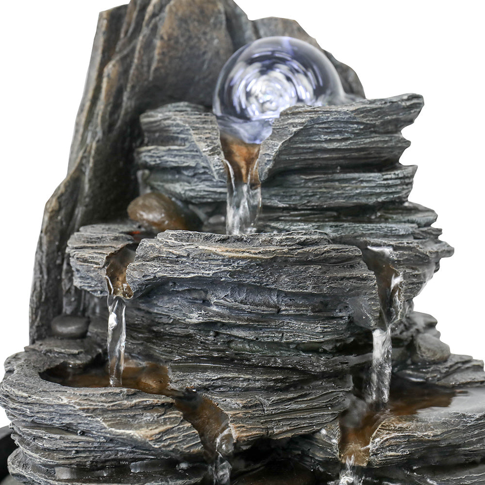 9.8Inches Indoor Tabletop Fountain Cascading Fountain With Led Light & Crystal Ball Gray Resin