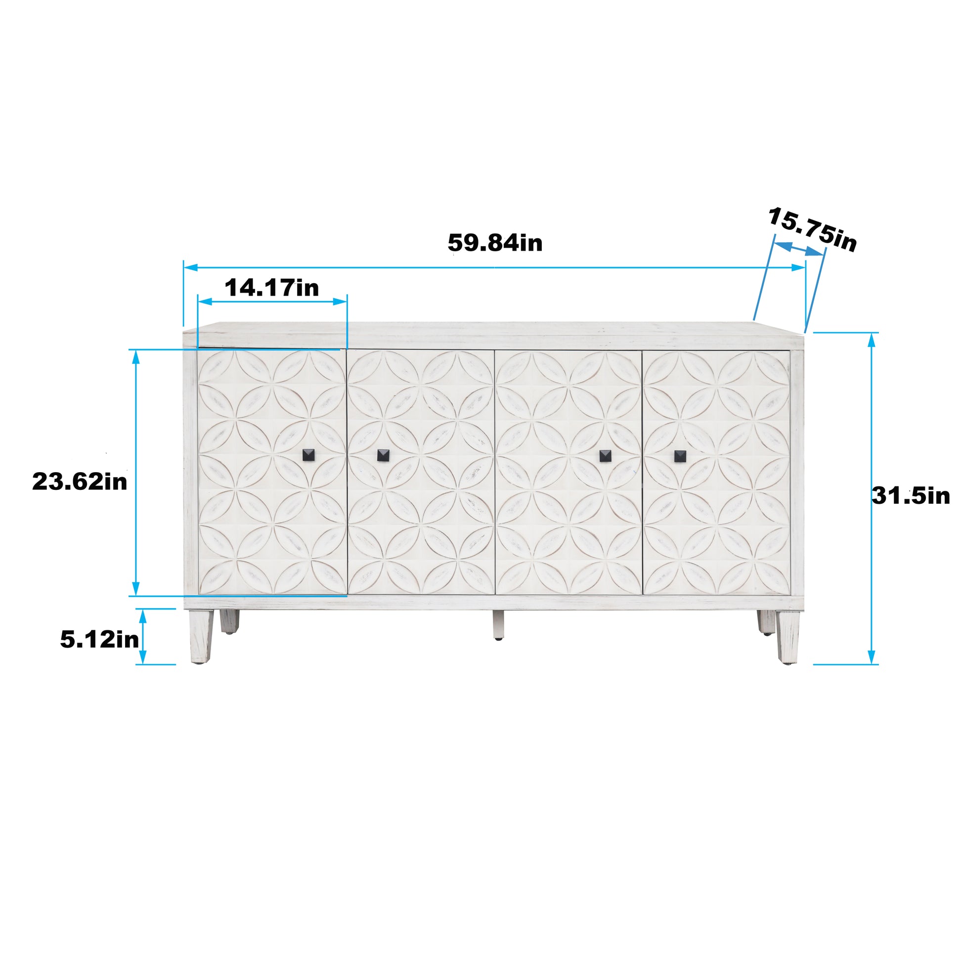 Accent Cabinet 4 Door Wooden Cabinet Sideboard Buffet Server Cabinet Storage Cabinet, For Living Room, Entryway, Hallway, Office, Kitchen And Dining Room, White Wash White Washed Solid Wood Mdf