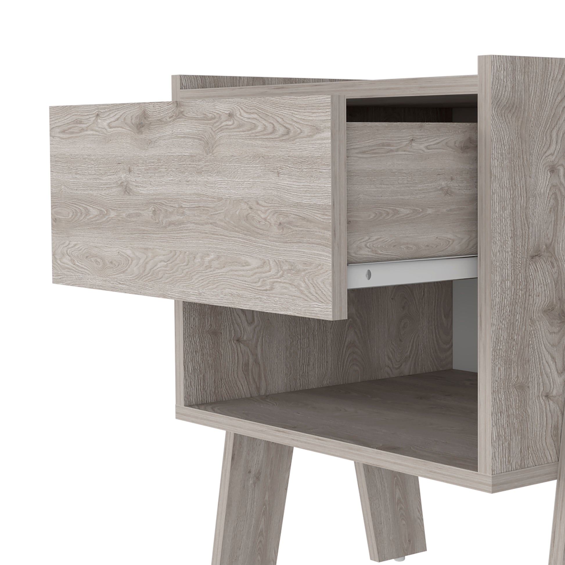 Nightstand 22"H, One Drawer, One Open Shelf, Light Gray Gray Particle Board Particle Board