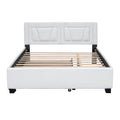 Queen Size Upholstered Platform Bed With Headboard And Twin Size Trundle, White Box Spring Not Required Queen White Bedroom Faux Leather Upholstered