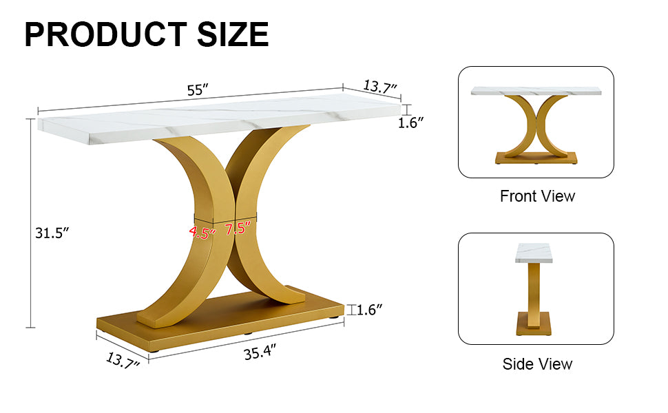 A Modern Minimalist Style Foyer Table With White Tabletop, Gold Bracket, And Bottom Plate, Enhancing The Beauty And Artistic Atmosphere Of The Home, Suitable For The Foyer Fxg White Gold Mdf