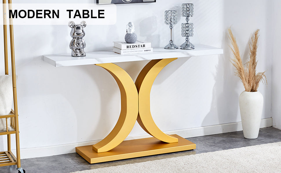A Modern Minimalist Style Foyer Table With White Tabletop, Gold Bracket, And Bottom Plate, Enhancing The Beauty And Artistic Atmosphere Of The Home, Suitable For The Foyer Fxg White Gold Mdf