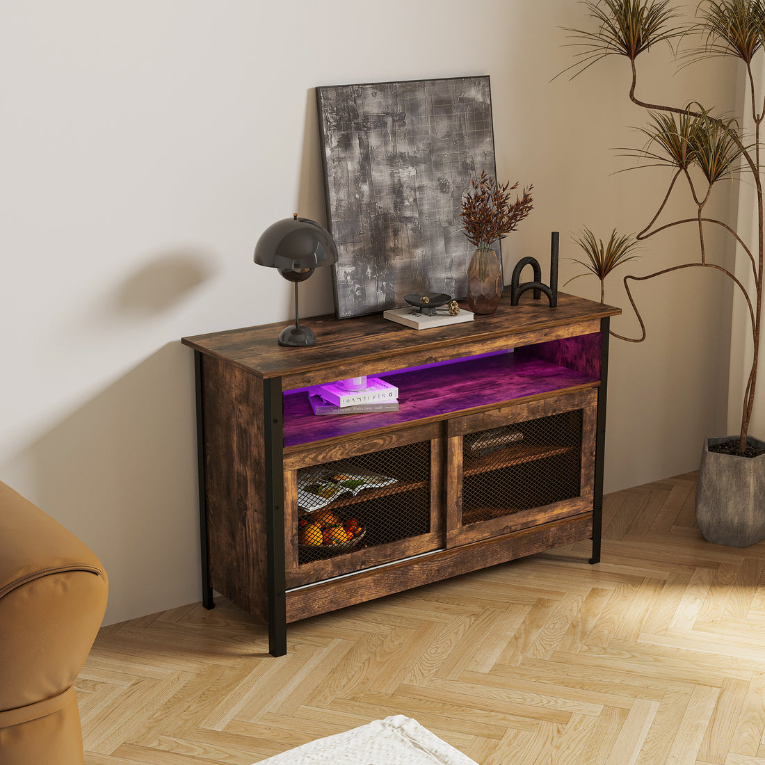 Led Buffet Sideboard, Farmhouse Storage Cabinet