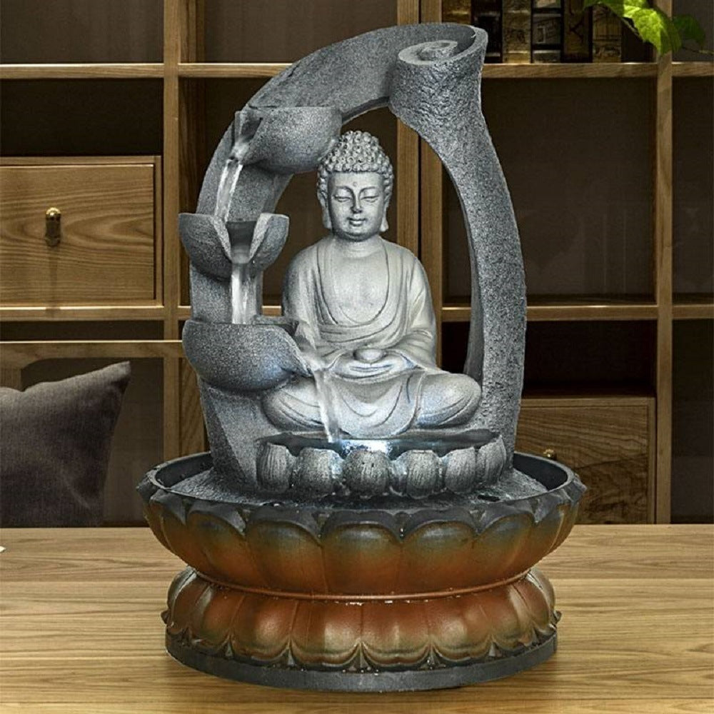 11Inches Buddha Fountain Fengshui Indoor Tabletop Decorative Waterfall Kit With Submersible Pump For Office And Home Decor Gray Resin