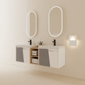 60 Inch Wall Mounted Bathroom Vanity With Sink, And A Small Storage Shelves Kd Packing White Bathroom Wall Mounted Modern Plywood