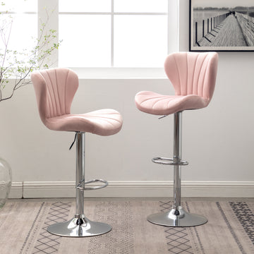 Ellston Upholstered Adjustable Swivel Barstools In Pink, Set Of 2 Pink Polyester