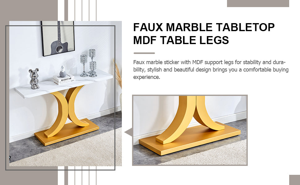 A Modern Minimalist Style Foyer Table With White Tabletop, Gold Bracket, And Bottom Plate, Enhancing The Beauty And Artistic Atmosphere Of The Home, Suitable For The Foyer Fxg White Gold Mdf
