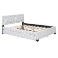 Queen Size Upholstered Platform Bed With Headboard And Twin Size Trundle, White Box Spring Not Required Queen White Bedroom Faux Leather Upholstered