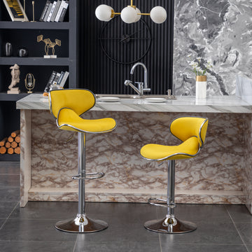 Masaccio Velvet Upholstered Adjustable Swivel Barstool, Set Of 2, Yellow Yellow Velvet