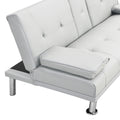 Sofa Bed With Armrest Two Holders Wood Frame, Stainless Leg, Futon White Pvc White Pvc