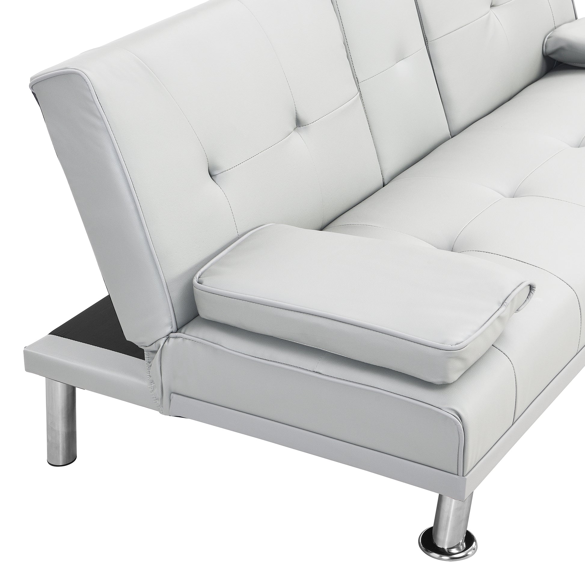 Sofa Bed With Armrest Two Holders Wood Frame, Stainless Leg, Futon White Pvc White Pvc
