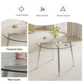 Modern Minimalist Style Circular Transparent Tempered Glass Table, Tempered Glass Tabletop, Silver Metal Table Legs, Suitable For Kitchen, Dining Room, And Living Room, 42 