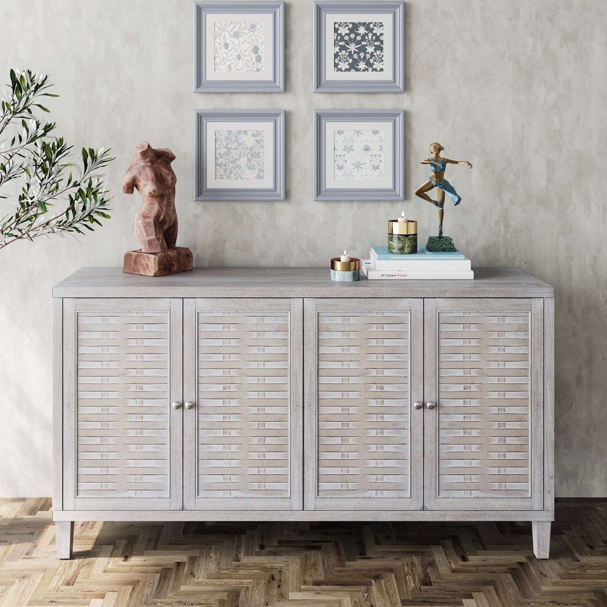 Accent Cabinet 4 Door Wooden Cabinet Sideboard Buffet Server Cabinet Storage Cabinet, For Living Room, Entryway, Hallway, Office, Kitchen And Dining Room, Natural Wood Wash Natural Wood Wash Shabby Chic Solid Wood Mdf