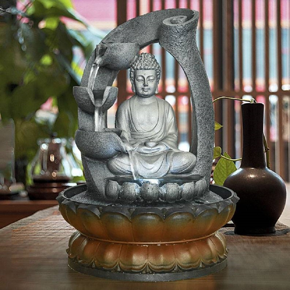 11Inches Buddha Fountain Fengshui Indoor Tabletop Decorative Waterfall Kit With Submersible Pump For Office And Home Decor Gray Resin