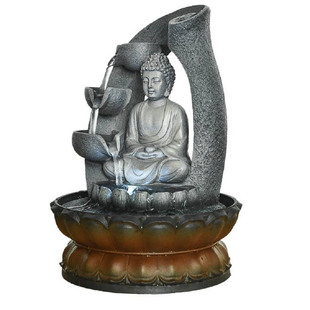 11Inches Buddha Fountain Fengshui Indoor Tabletop Decorative Waterfall Kit With Submersible Pump For Office And Home Decor Gray Resin