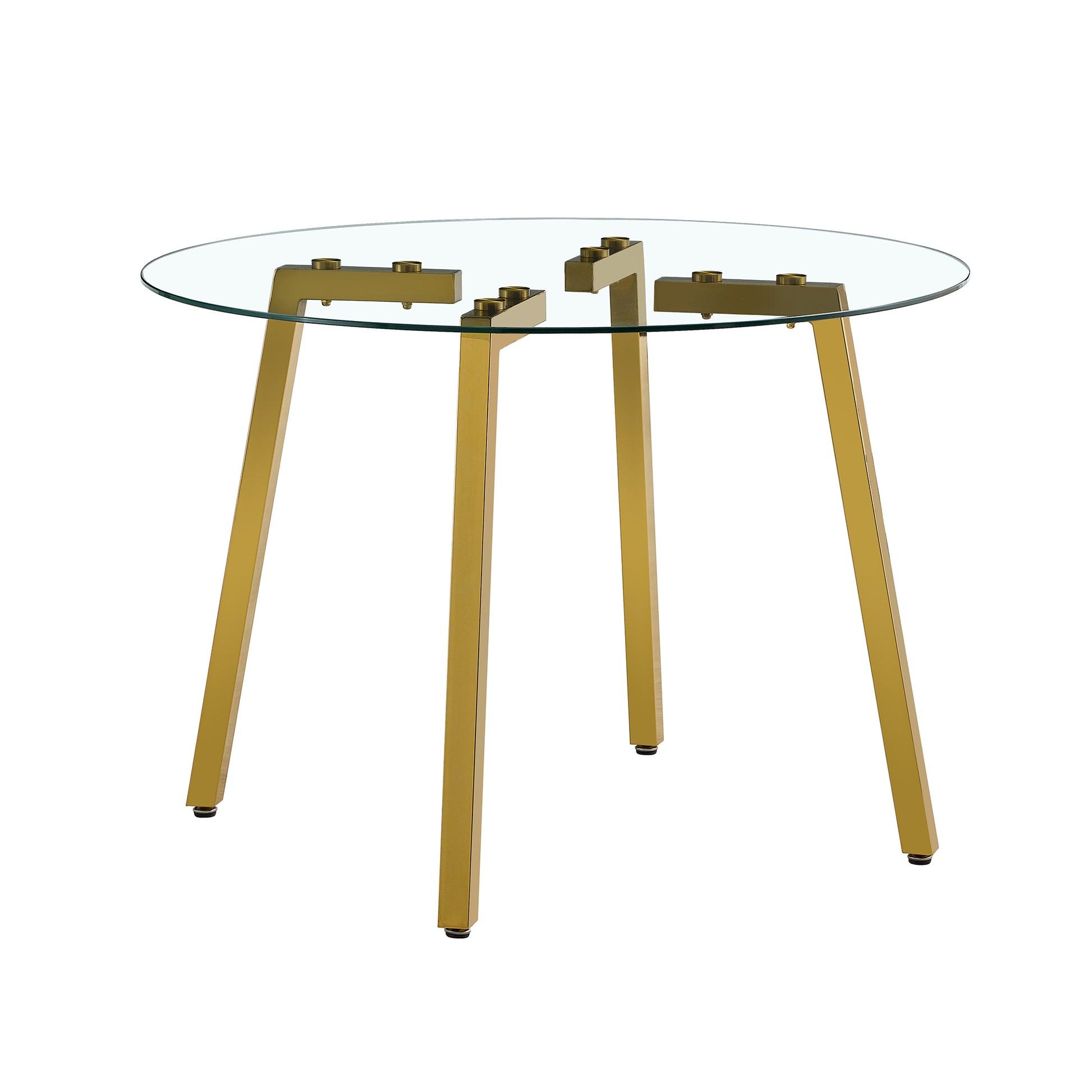 Modern Minimalist Style Circular Transparent Tempered Glass Table, Tempered Glass Tabletop, Golden Metal Legs, Suitable For Kitchen, Dining Room, And Living Room, 40 "* 40" * 29.5 "1123R Transparent Glass