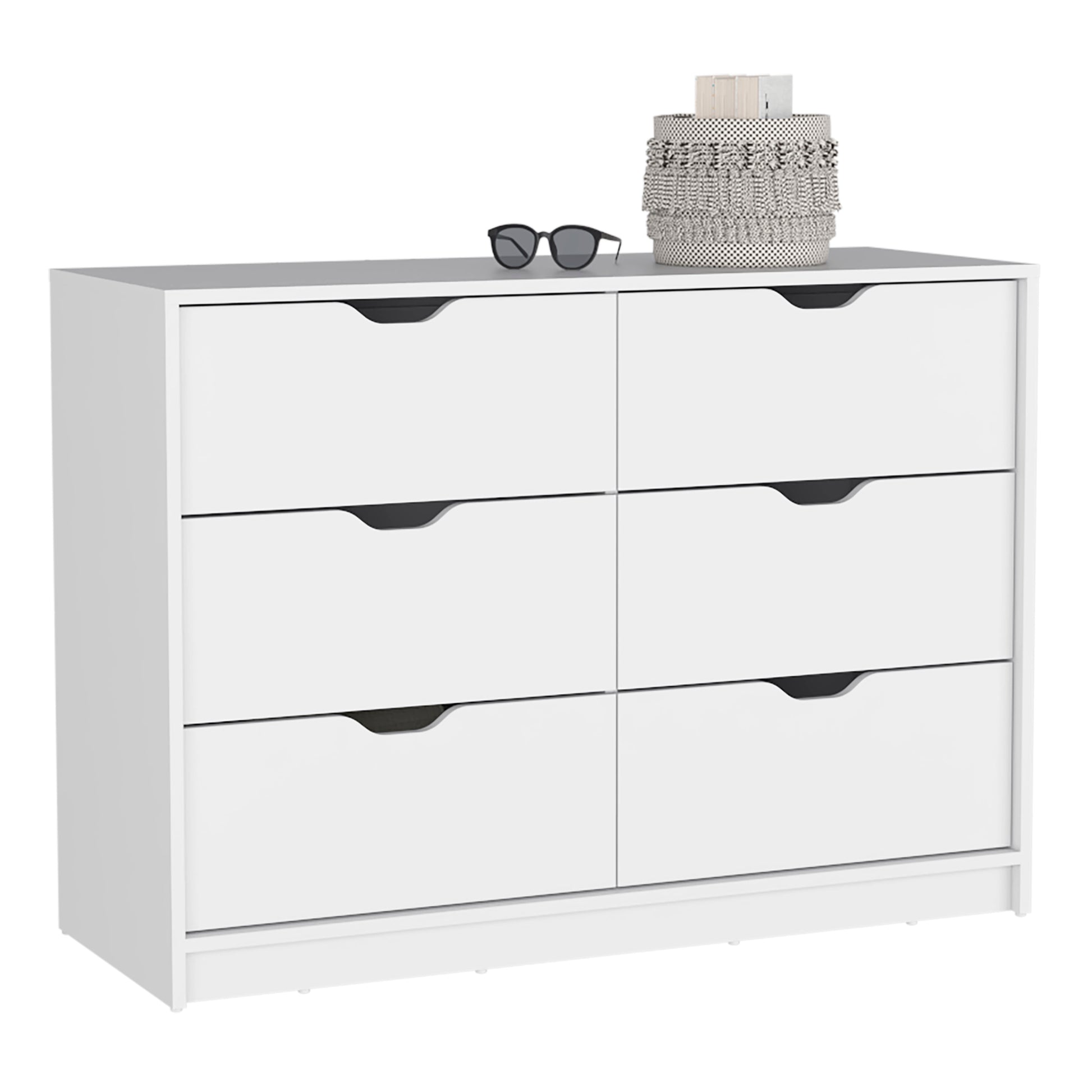 Dresser 30"H, 4 Drawer Dresser With 2 Lower Cabinets, Drawer Chest, White White Particle Board Particle Board