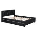 Queen Size Upholstered Platform Bed With Headboard And Twin Size Trundle, Black Box Spring Not Required Queen Black Bedroom Faux Leather Upholstered