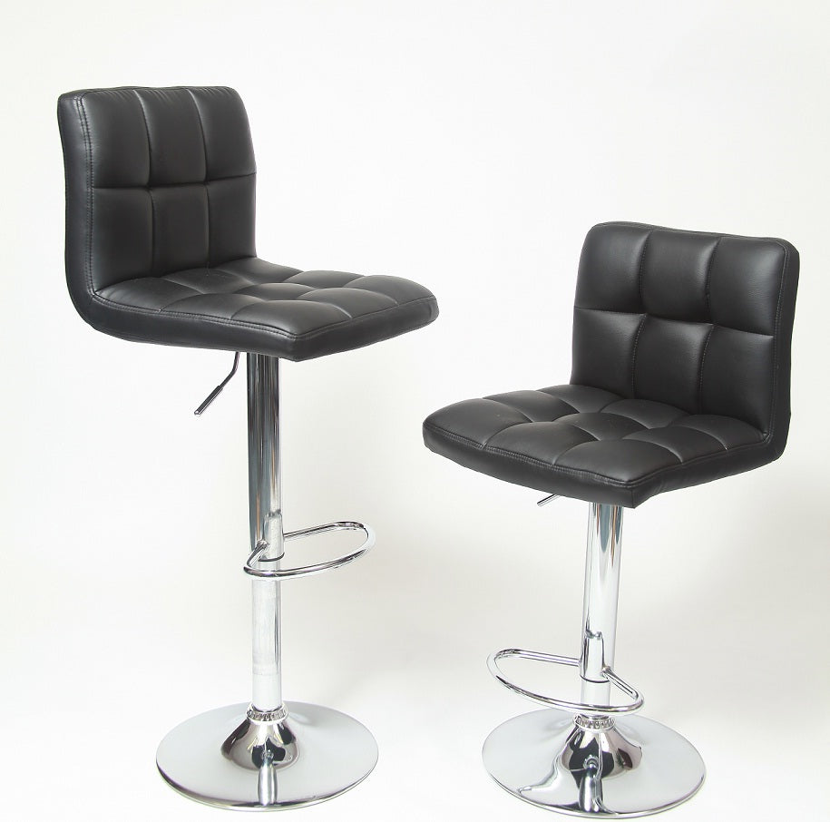 Swivel Faux Leather Adjustable Hydraulic Bar Stool, Set Of 2, Black Black Faux Leather