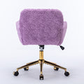 Office Chair,Artificial Rabbit Hair Home Office Chair With Golden Metal Base,Adjustable Desk Chair Swivel Office Chair,Vanity Chair Violet Violet Bedroom Foam Velvet