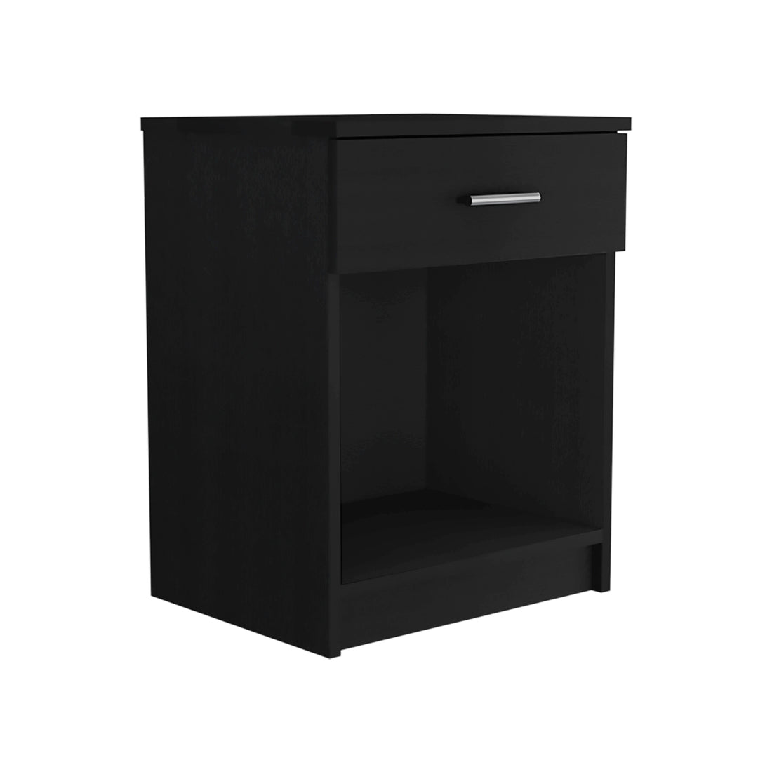 Nightstand 21"H, One Drawer, Low Shelf, Superior Top, Black Black Particle Board Particle Board