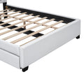 Queen Size Upholstered Platform Bed With Headboard And Twin Size Trundle, White Box Spring Not Required Queen White Bedroom Faux Leather Upholstered