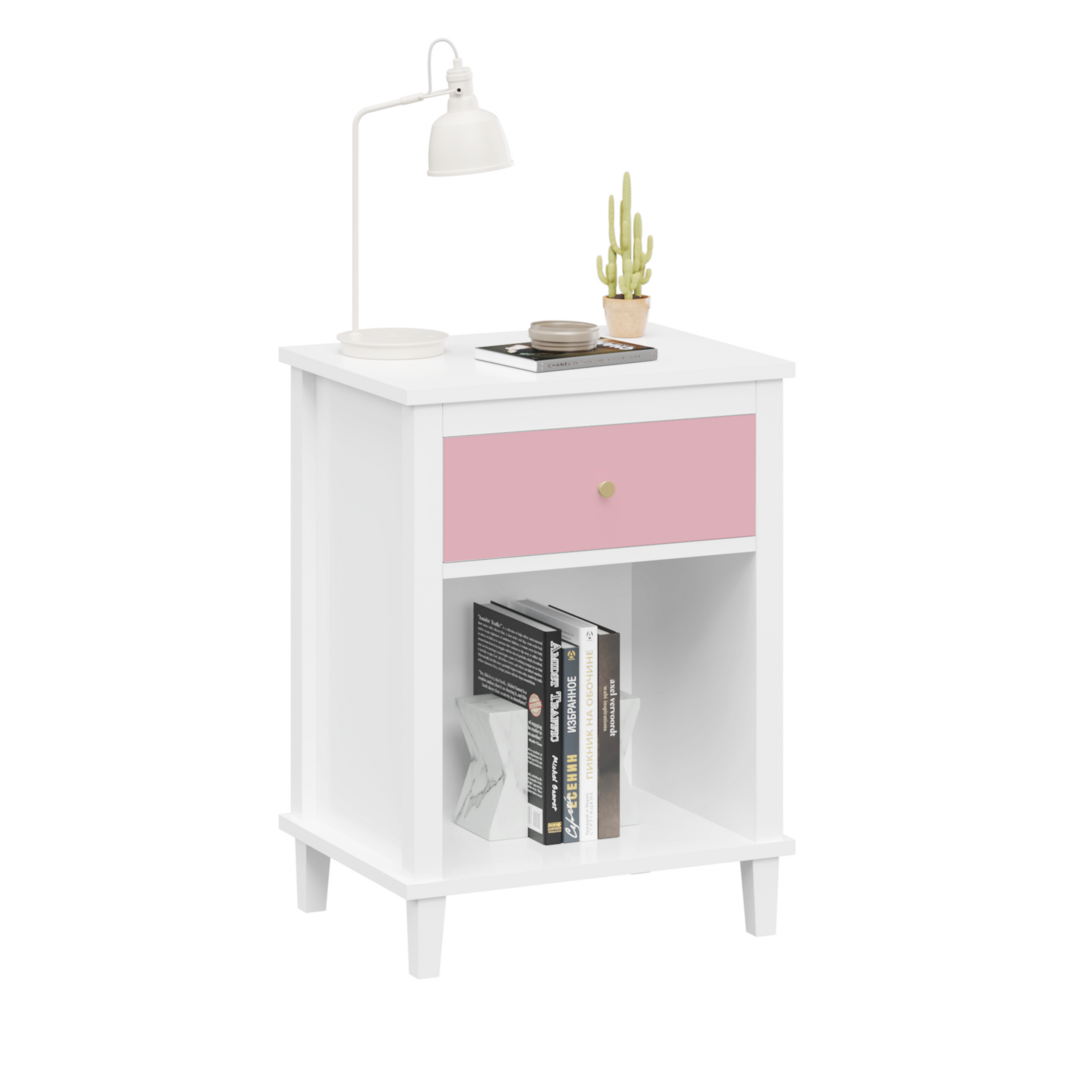 26.77''H Wooden Nightstand With One Drawer One Shelf For Kids, Adults, Pink Pink Mdf