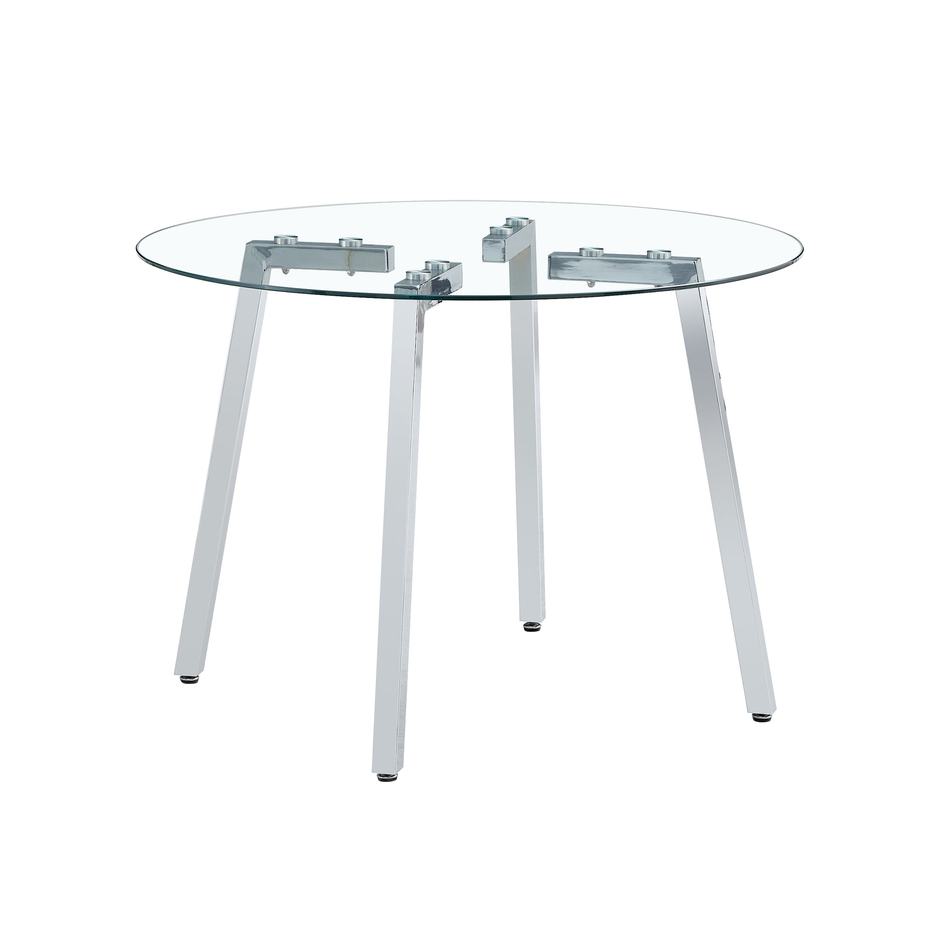 Modern Minimalist Style Circular Transparent Tempered Glass Table, Tempered Glass Tabletop, Silver Metal Table Legs, Suitable For Kitchen, Dining Room, And Living Room, 40 "* 40" * 29.5 "1123R Transparent Glass