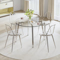 Modern Minimalist Style Circular Transparent Tempered Glass Table, Tempered Glass Tabletop, Silver Metal Table Legs, Suitable For Kitchen, Dining Room, And Living Room, 42 