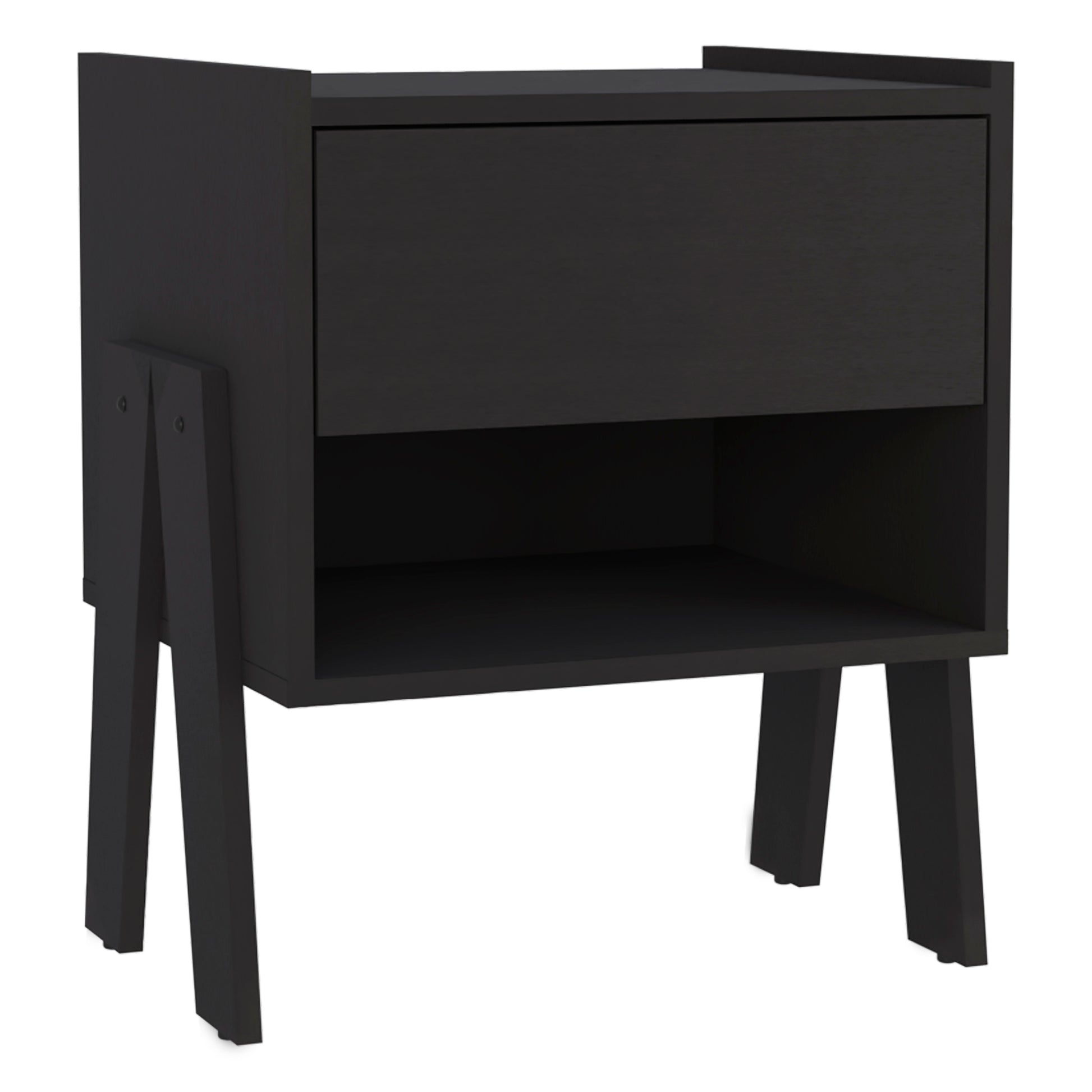 Depot E Shop Caladium Nightstand, One Drawer, One Open Shelf, Black Black Particle Board Particle Board