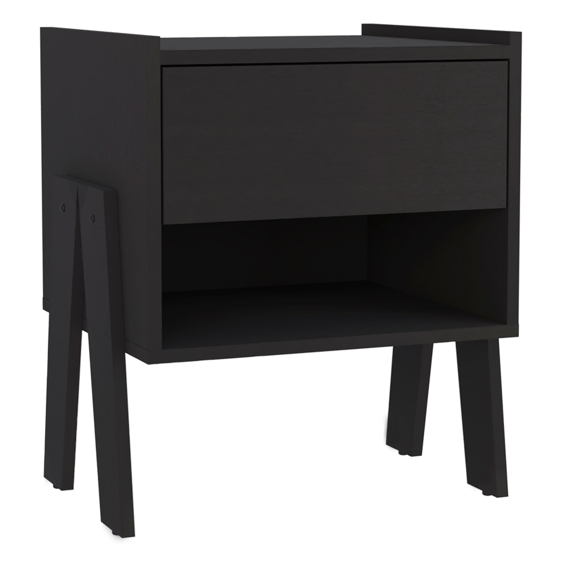 Caladium Nightstand, One Drawer, One Open Shelf, Black Black Particle Board Particle Board