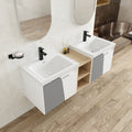 60 Inch Wall Mounted Bathroom Vanity With Sink, And A Small Storage Shelves Kd Packing White Bathroom Wall Mounted Modern Plywood