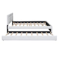 Queen Size Upholstered Platform Bed With Headboard And Twin Size Trundle, White Box Spring Not Required Queen White Bedroom Faux Leather Upholstered