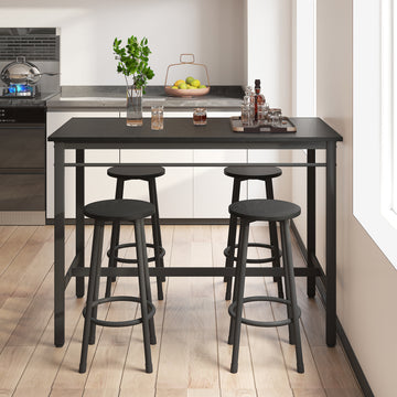 5 Piece Rural Kitchen Table With Four Bar Stools, Metal Frame And Mdf, Black Black Seats 4 Mdf