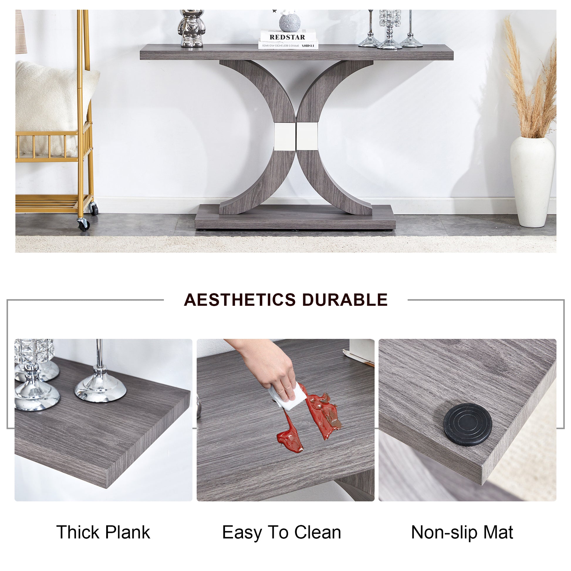 Modern Minimalist Style Natural Gray Wood Foyer Table, Equipped With Mdf Wood Tabletop And Mdf Stainless Steel Bracket, Enhances The Beauty And Artistic Atmosphere Of The Home, Suitable For Foyer .Fxg Gray Mdf