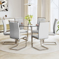 Modern Minimalist Style Circular Transparent Tempered Glass Table, Tempered Glass Tabletop, Silver Metal Table Legs, Suitable For Kitchen, Dining Room, And Living Room, 42 