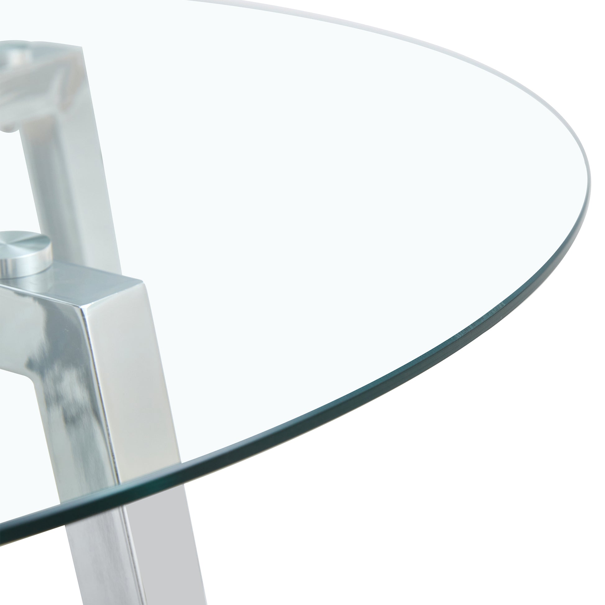 Modern Minimalist Style Circular Transparent Tempered Glass Table, Tempered Glass Tabletop, Silver Metal Table Legs, Suitable For Kitchen, Dining Room, And Living Room, 40 "* 40" * 29.5 "1123R Transparent Glass